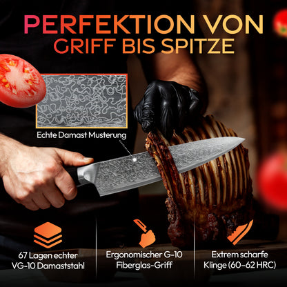 Damast Kochmesser schneidet