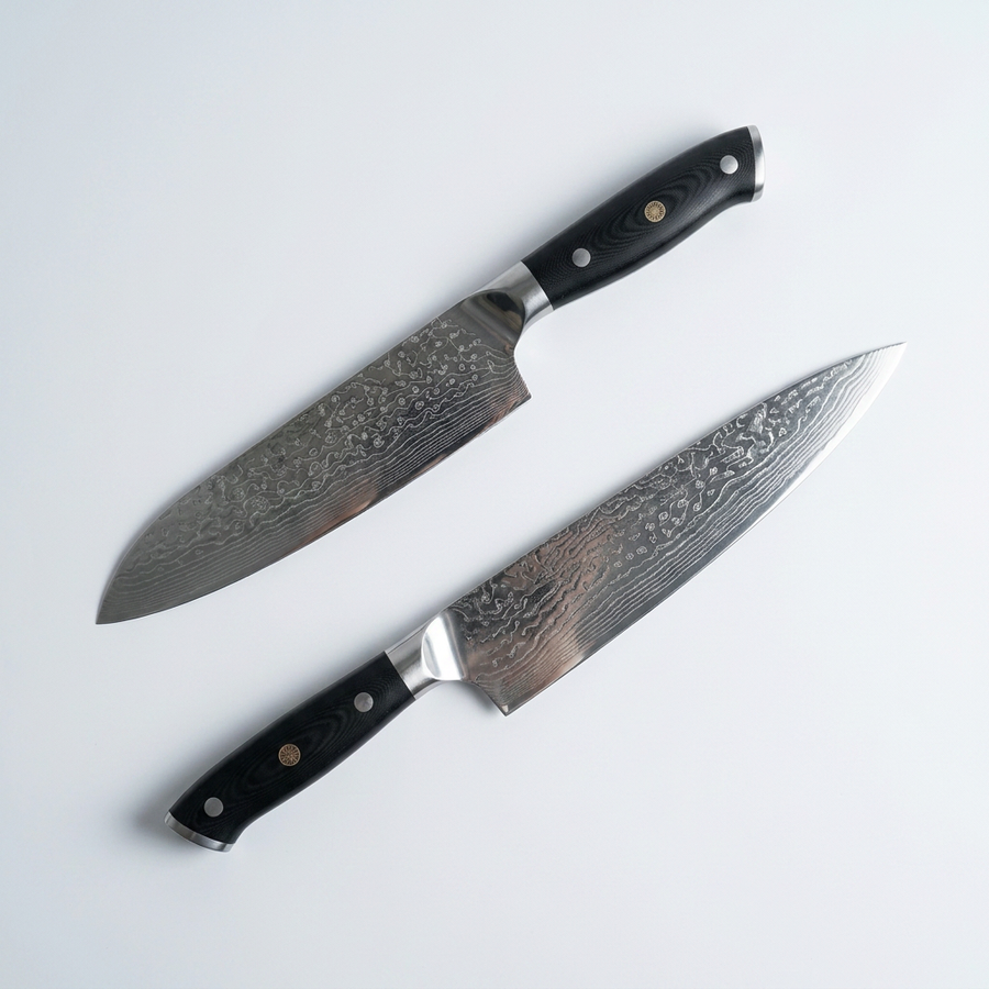 Set-Damastmesser aus Santokumesser und Kochmesser